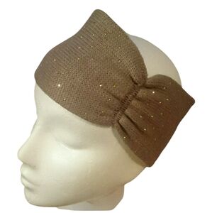 STEVE MADDEN TAUPE & FAUX GOLD STUDS WIDE WARM HEADBAND